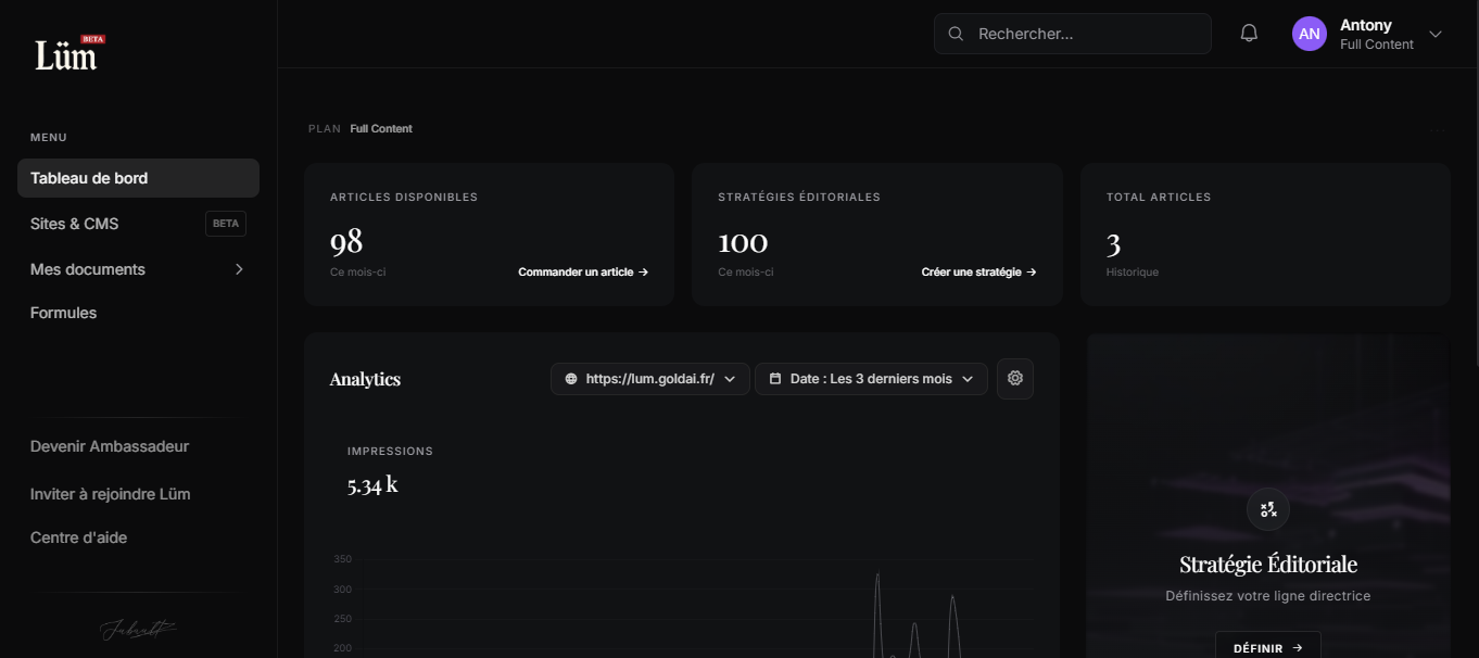 Lüm Dashboard Interface